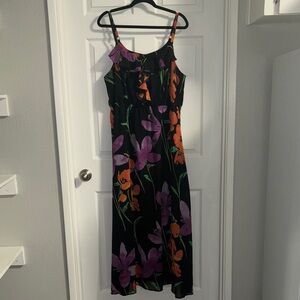 Lane Bryant Maxi Dress lined ruffle chiffon black purple green orange floral